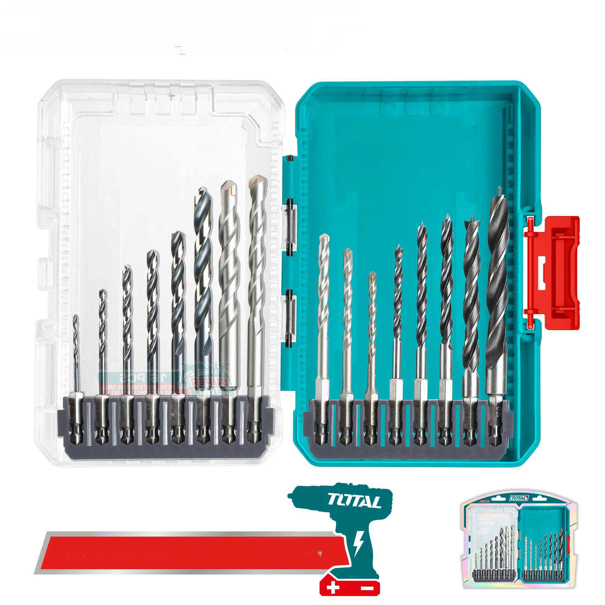 TACSDL11606 Total TACSDL11606 16 Pcs metal, multifunction drill, and wood drill bits set - Image 1